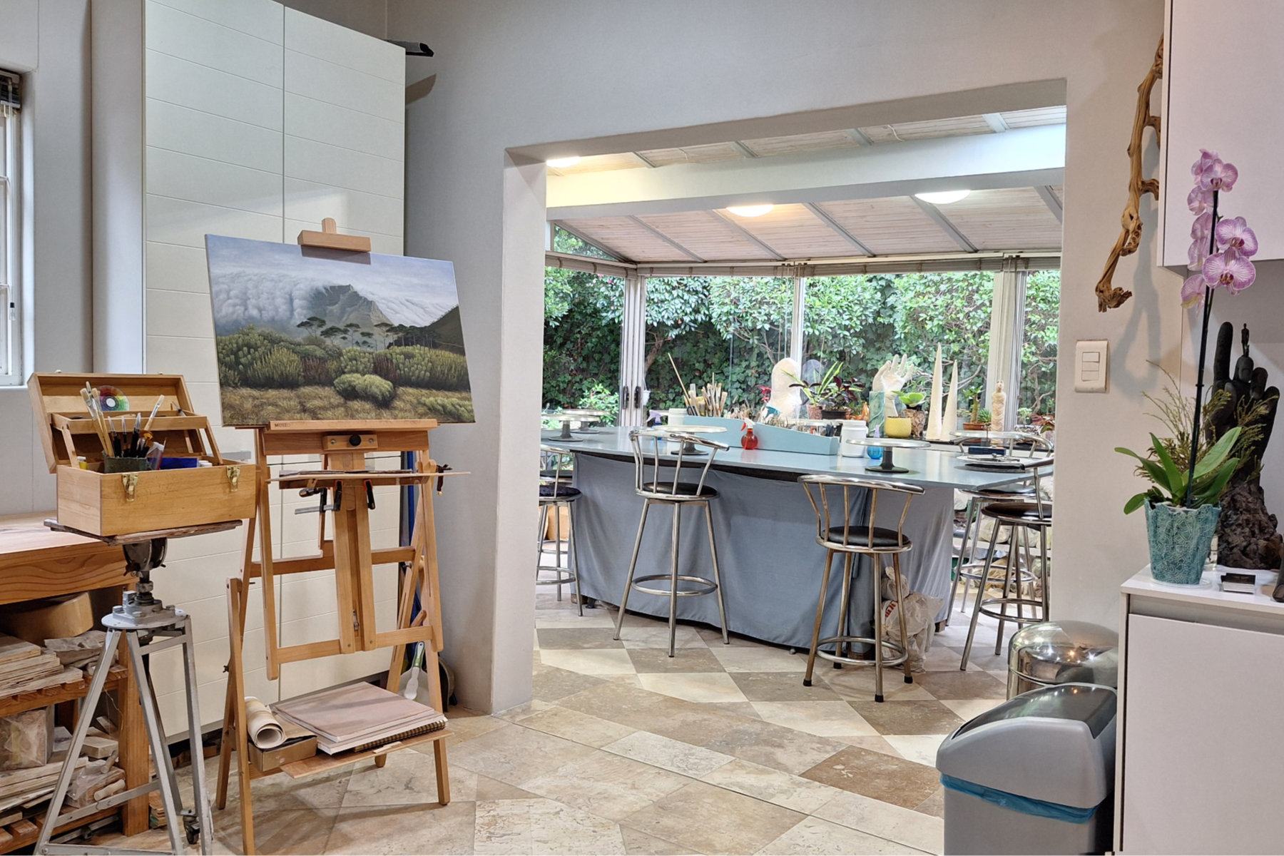 Studio from the main house into the conservatory area